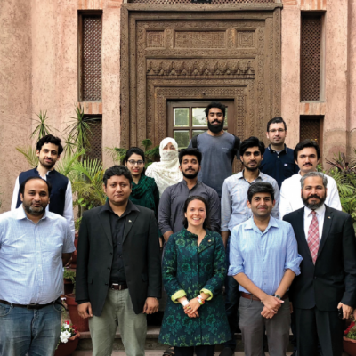 Bavarian Business Delegation to Pakistan, April 2019. Group picture of the StartUp-Conference among others with: Shaf Ali, CEO, ICSS Engineering, Muhammad Suleman Yameen, Chief Executive Officer, Cyber Security, Philomena Poetis, MD, Munich Members, Emad Ehsan, Team of Aabshar Pvt. Ltd., Co-Founder Traverous, Muhammad Hassan Ahmed, Business Development, Executive, Plan 9, Punjab Information Technology Board, Ibrahim Lughmani, Senior Managing Consultant, IBM, Pakistan, Rana Waqas, Additional Director, Head of Transactions Department, Punjab Board of Investment & Trade, Mafaz Ahsan, Research Associate, Punjab Board of Investment & Trade